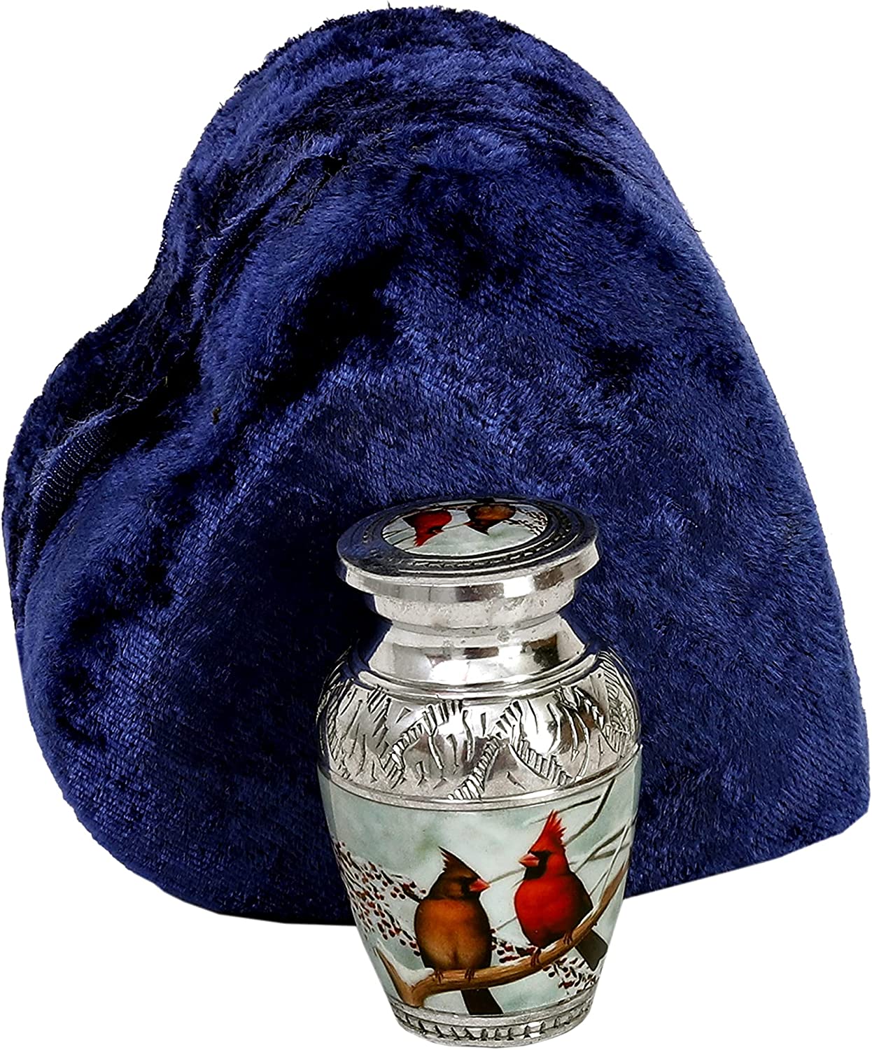 hlc Beautiful Small Lovely Cardinal Couple Bird Keepsake Urn Qnty 1 - Keepsake Urn for Human Ashes with 1 Velvet Box Bag - Peaceful Engraved Mini Memorial Affordable Keepsake Urn (3.5 cu.in)