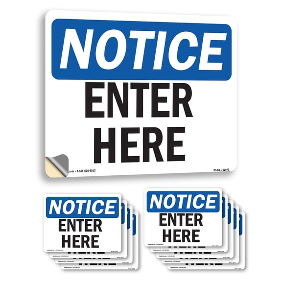 Enter Here OSHA Notice Vinyl Decal Label 24 Inch x 18 Inch - 10 Pack