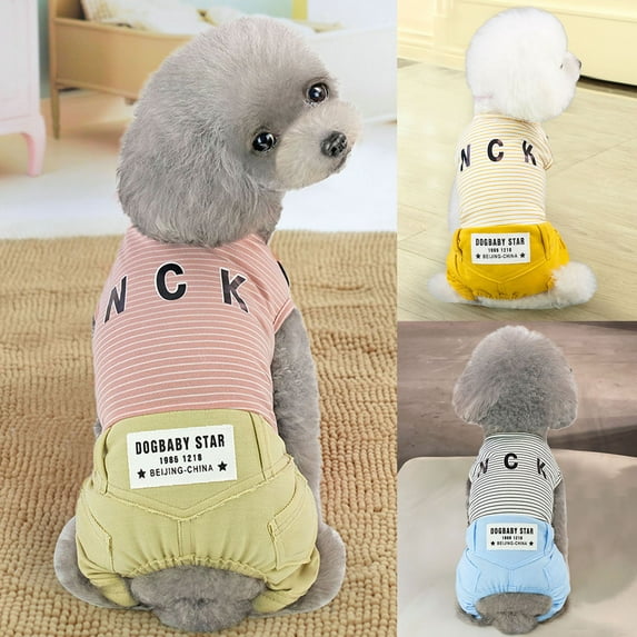 SPRING PARK Dog Jumpsuit Clothes for Small Dogs Girl Puppy Striped Design Jumpsuit Short Sleeved Four-legged Shirt for Indoor