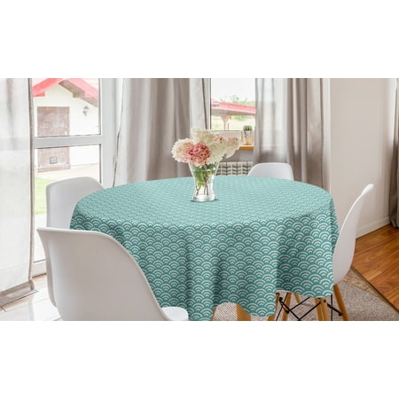 

Abstract Round Tablecloth Curly Bold Water Fishing Theme Summer Season Vacation Beach Seashore Swimming Circle Table Cloth Cover for Dining Room Kitchen Decor 60 Turquoise White by Ambesonne