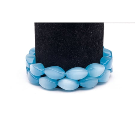 New Textured Oval Glass Beads - Blue Cat's Eye Beads Twisted Oval Fiber Optic Glass Beads 15mm