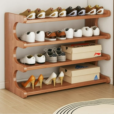 MEHOOM Bamboo 4 Tier Shoe Rack Organizer for Closet Floor, Holds up to 16 Pairs of Shoes,Brown