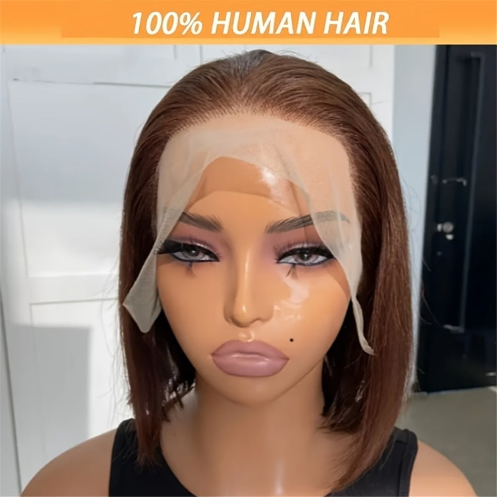 Short Bob Wigs Human Hair 13x4 Lace Wigs 180% Density 4# Straight Transparent Lace Frontal Wig