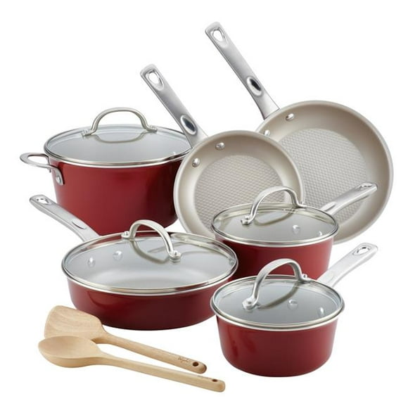 Ayesha Curry 10765 Porcelain Enamel Nonstick Cookware Set&#44; Sienna Red&#44; 12 Piece
