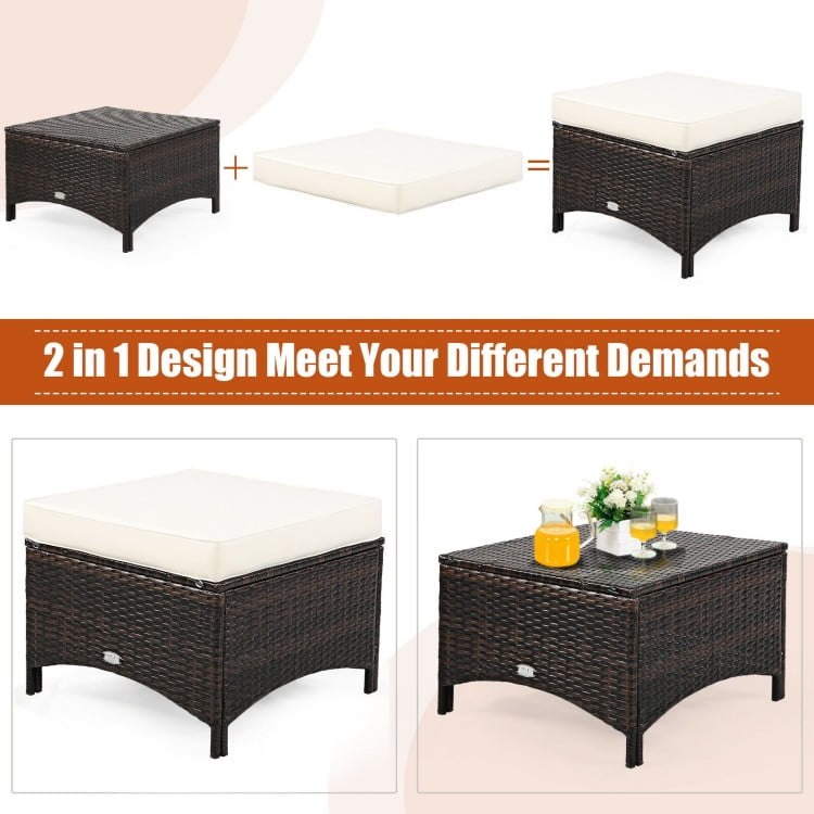Aimee Lii 5 Pieces Patio Rattan Sofa Set with Cushion and Ottoman, Outdoor Wicker Patio Furniture Set, White Aimee Lii 5 Pieces Patio Rattan Sofa Set with Cushion and Ottoman, Outdoor Wicker Patio Furniture Set, White