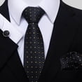 thumbnail image 1 of Corbata a cuadros para hombre, corbata de seda y gemelos de bolsillo, conjunto de boda y negocios (negro) brillar Electrónica, 1 of 2