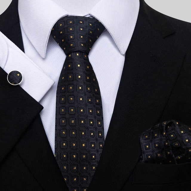 Corbata a cuadros para hombre, corbata de seda y gemelos de bolsillo, conjunto de boda y negocios (negro) brillar Electrónica