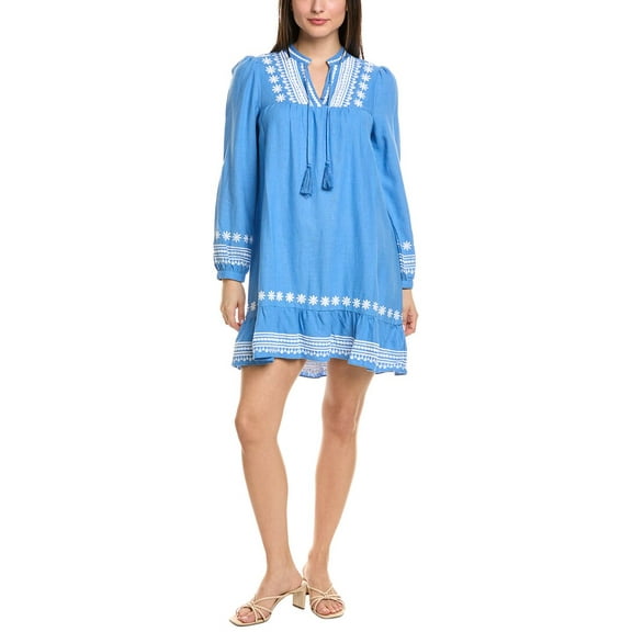 Sail to Sable womens  Embroidered Linen-Blend Mini Dress, xs, Blue