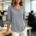 thumbnail image 5 of Cilsoka 3/4 Length Sleeve Womens Tops Asymmetric Square Neck Dressy Casual Blouses Business Work Shirts with Smocked Cuffs, 5 of 6