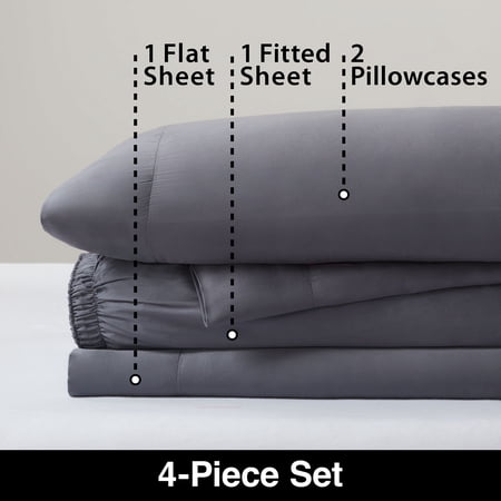 ALLSWELL 4-PIECE SOFT & SILKY SERENITY 100% TENCEL™ BED SHEETS SET, SHARK, QUEEN