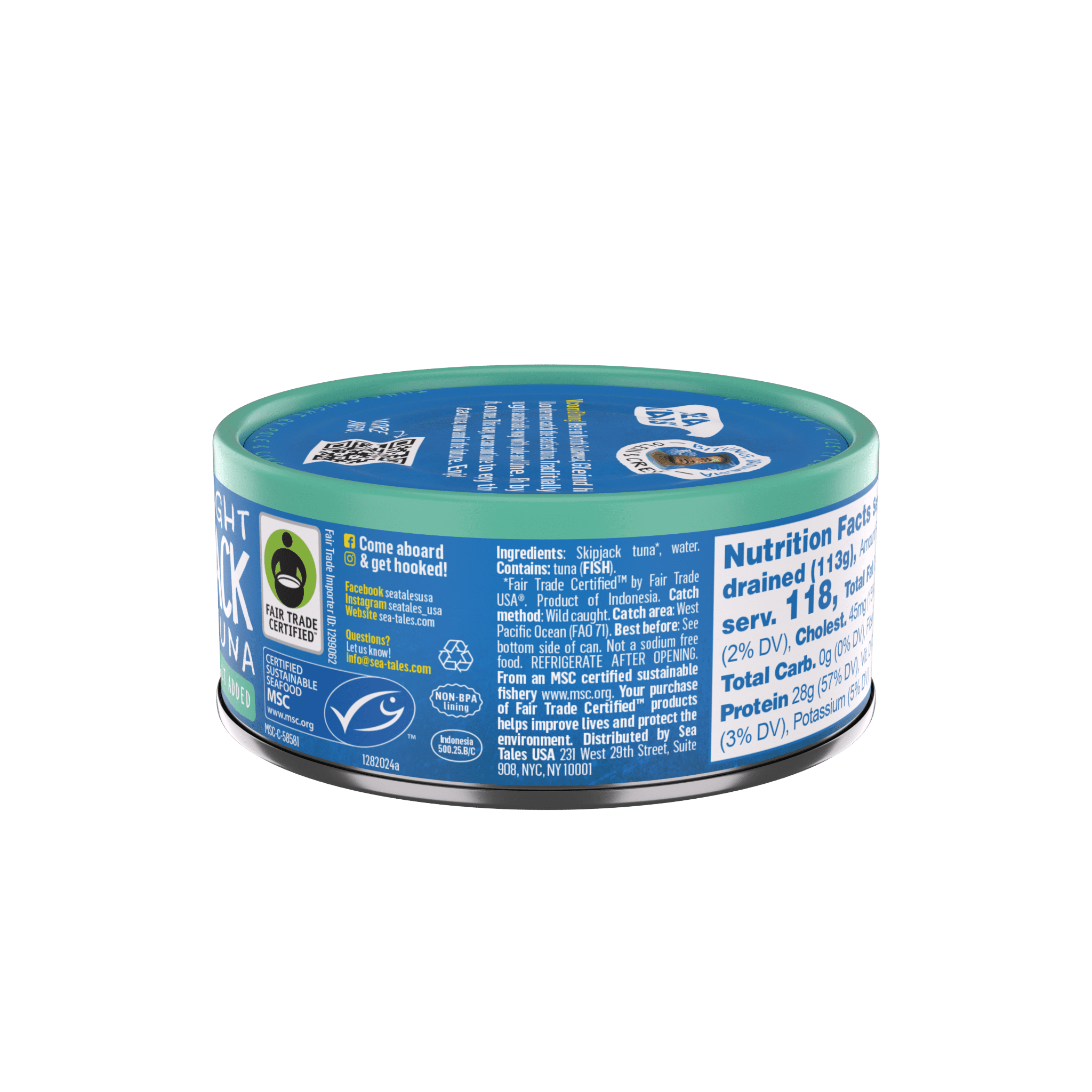 (2 pack) Sea Tales MSC Wild Caught Skipjack Tuna in Water No Salt Added, 5 oz Can