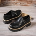 thumbnail image 3 of Wensltd Women British Style Loafers Solid Color Round Toe Chunky Shoes Women Wide Width Shoes, 3 of 9