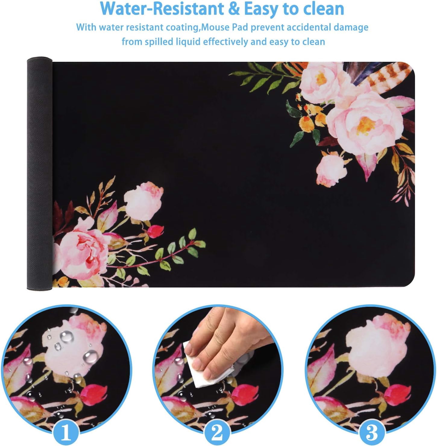 Flower Extended Gaming Mouse Pad - Large Non-Slip Rubber Base Mousepad, Waterproof Keyboard Mat, Stitched Edges, Perfect for Work, Game, Office, Home, 35.4x15.7 Inch