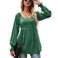 thumbnail image 1 of Blusa tipo túnica verde oscuro para mujer, acampanada e informal, ideal para otoño/invierno, talla XXL, blusa plisada con cuello en V y manga larga, 1 of 6
