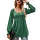 thumbnail image 1 of Casual Puff manga larga túnica Top cuello en V plisado blusa acampanada camisetas para otoño invierno niñas mujeres verde oscuro L, 1 of 6