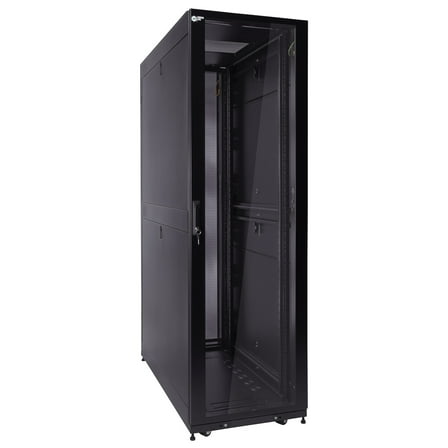NavePoint 42U Server Cabinet 1200mm Deep with Locking Glass Door and Removable Side Panels - 42U Rack Cabinet with Fan Compatible Top, Black