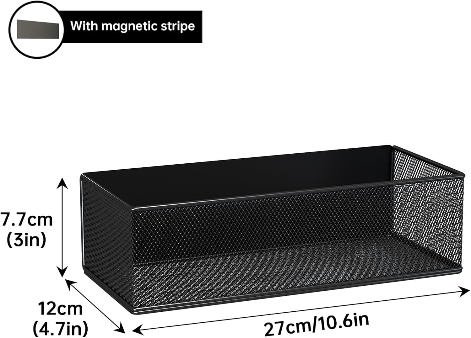 Magnetic Basket Organizer Holder for Fridge Sipce Rack Magnetic Storage Bin Box Containers for Refrigerator Magnetic Shelf for Fridge Whiteboard Classroom (Black, 10.63''L*4.72''W*3.03''H)