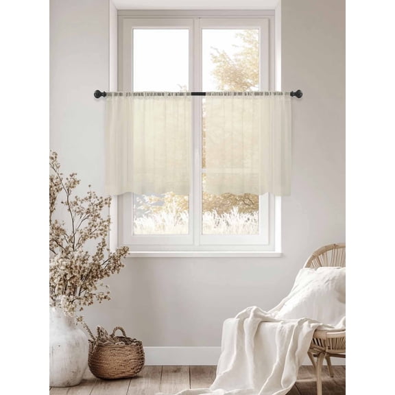 Cream Sheer Curtains 54Inches Long 2 Panels, Semi Sheer Rod Pocket Window Curtains Light Filtering Drapes Solid Color for Living Room Bedroom
