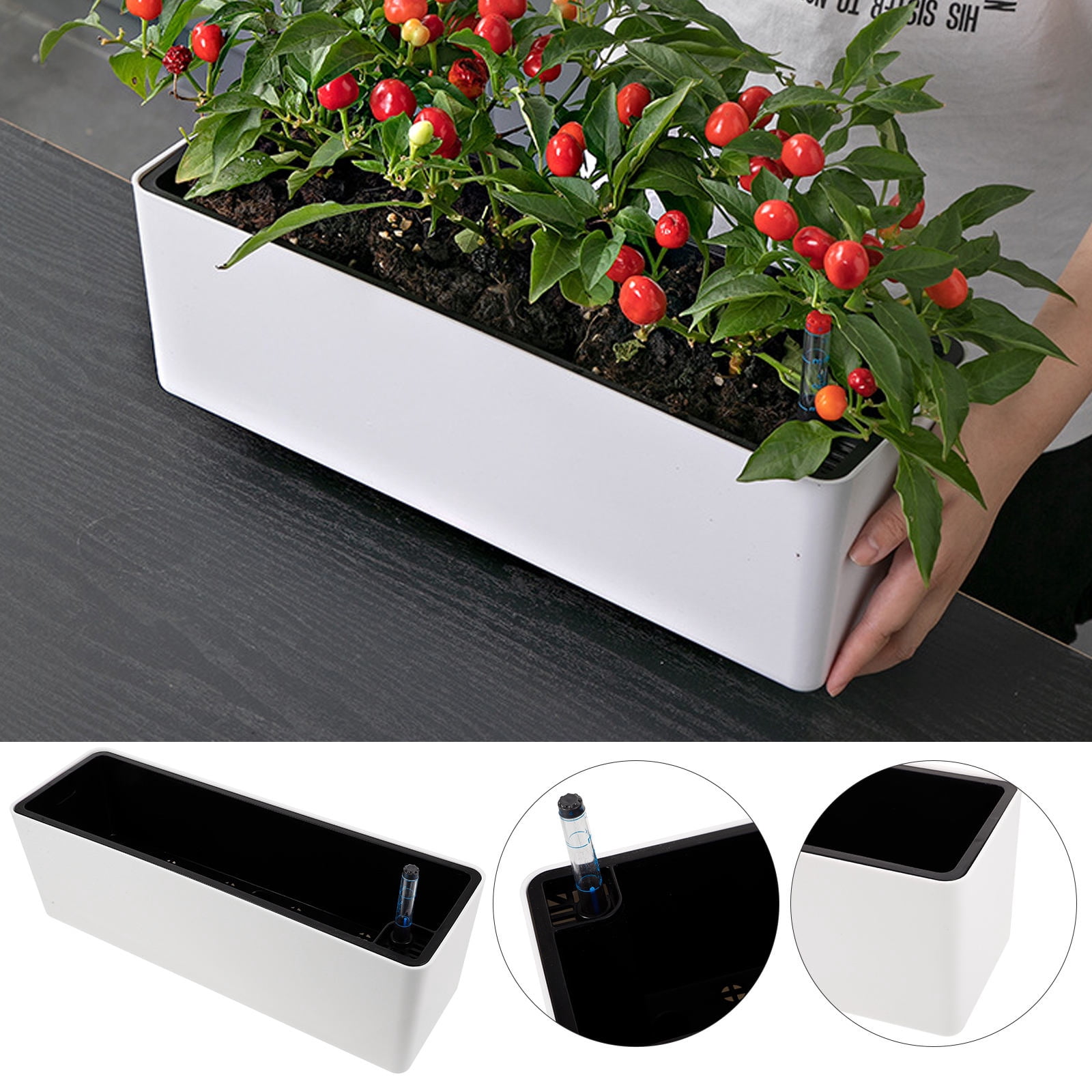 OUNONA Automatic Self-Watering Planter Pot Set in White for Indoor and Balcony Gardening, Home Plant