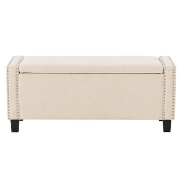 Luna Contemporary Beige Fabric Storage Ottoman with Nail Trim
