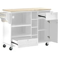 thumbnail image 5 of Kitchen Island Cart With Storage Cabinet And Locking Wheels. White Microwave For Kitchen, Dining, Bathroom. Solid Wood Desktop, 2 Drawers & Adjustable Layer. Smooth Rolling 5 Stationary Option. ., 5 of 6