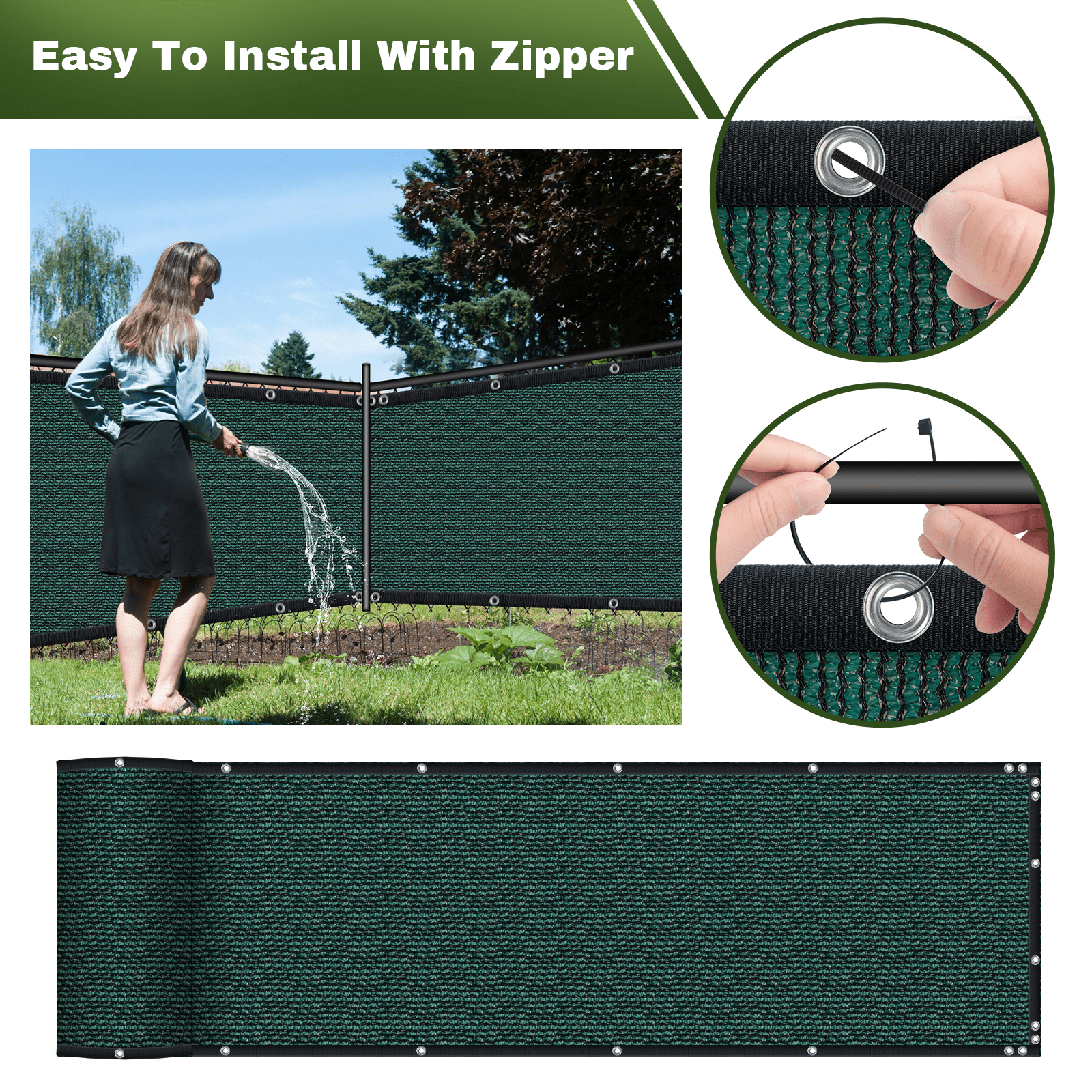 Privacy Fence Screen Outdoor Balcony Shade Cloth with 90% Shade Rating, Green 6'x50'