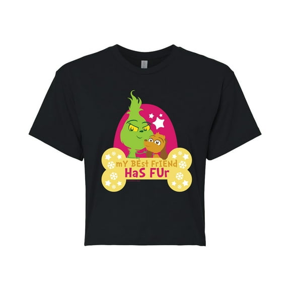 Dr. Seuss The Grinch - Little Grinch - My Best Friend Has Fur - Juniors Cropped Cotton Blend T-Shirt