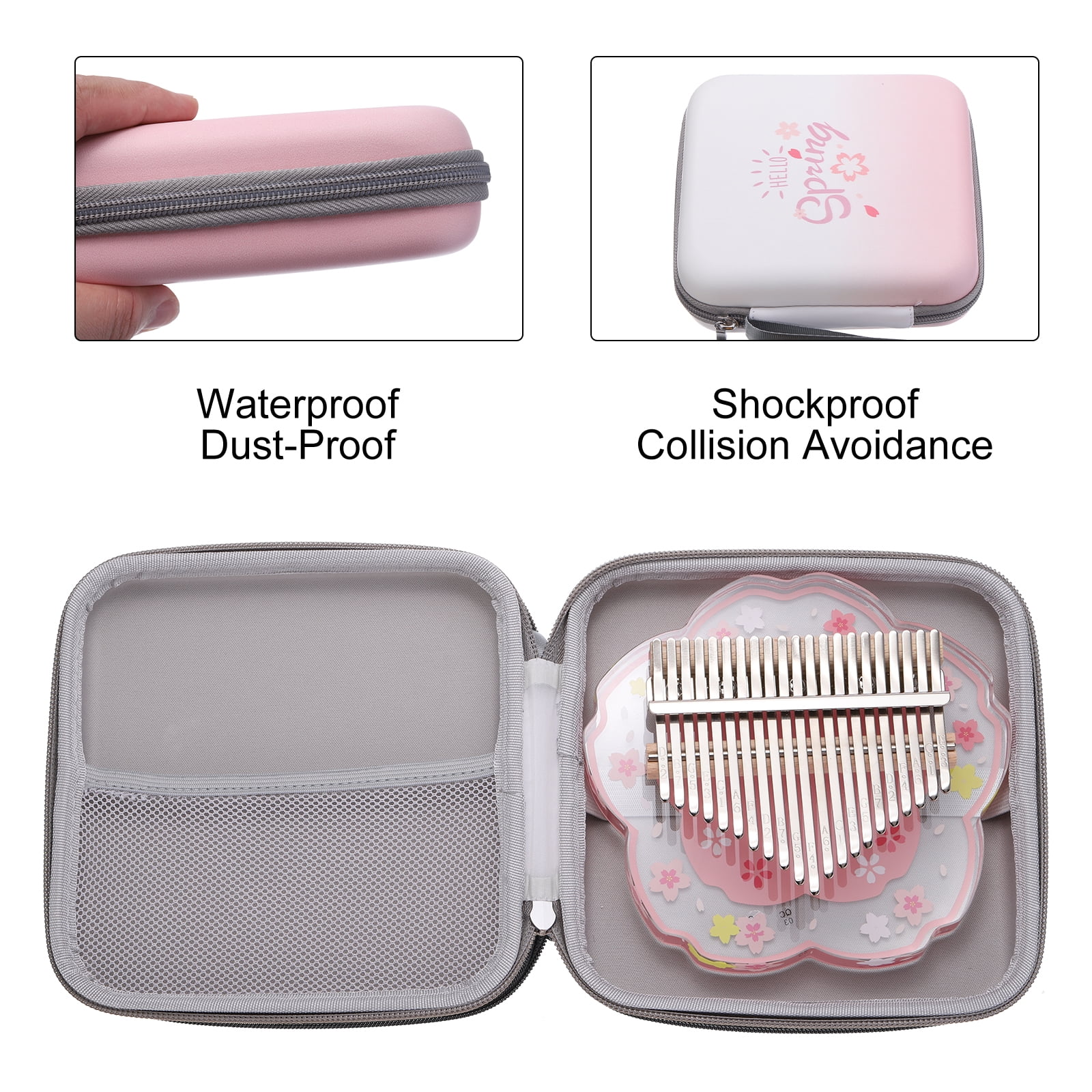 17 Keys Thumb Piano,Transparent Stamen Portable Finger Piano with Carry Box Musical Note Stickers Tuning Hammer
