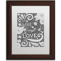 Trademark Fine Art "Live Laugh Love Black" Canvas Art by Hello Angel, White Matte, Wood Frame