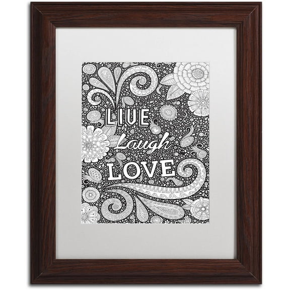 Trademark Fine Art "Live Laugh Love Black" Canvas Art by Hello Angel, White Matte, Wood Frame