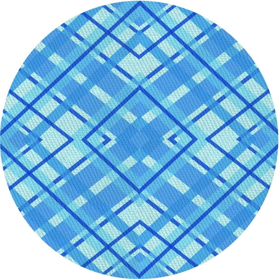 Ahgly Company Indoor Round Patterned Neon Blue Area Rugs, 3' Round