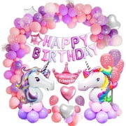 MMTX Pastel Unicorn Birthday Balloons Arch Kit, Purple Pink Balloons Set with 2pcs Unicorn Balloons, Happy Birthday Balloons for Baby Shower Girls Birthday Party Supplies