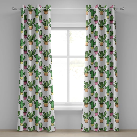 Ambesonne Cactus Grommet Curtain, Cartoon Succulent Flowers, 50" x 96", Peach Pink Green
