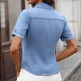 thumbnail image 6 of Women's Denim Shirt Casual Short Sleeve Button Down Tee Blouse Summer Jean Tops Slim Fit with Pockets Blue Top, 6 of 6