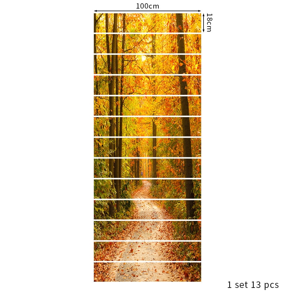 3D Autumn Maple Forest Peel and Stick Stair Stickers -Self-Adhesive Staircase Stickers- Stair Riser Decals for Home Office Decor 39.37"x 7.08"