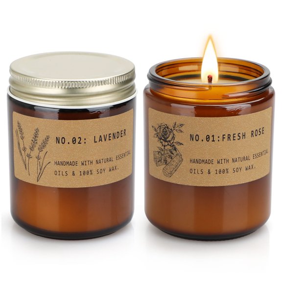 Candles for Home Scented, Long Lasting Jar Soy Candles, Aromatherapy Candles for Relaxation, Candles Gifts Set for Women, Lavender and Fresh Rose, 7.2oz x 2 Pack