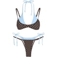 thumbnail image 4 of Women's Bikini Swimsuits Polka Dot Double Layer Halter Modest Swimwear Color Block Side Tie 2 Piece Bathing Suit, 4 of 5