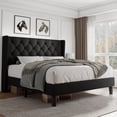 thumbnail image 1 of iPormis Queen Size Bed Frame with Diamond Button Tufted Wingback Headboard, Upholstered Platform Bed Frame with Strong Wood Slat Support, No Box Spring Needed,Black, 1 of 8