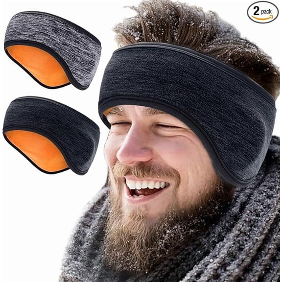 2 Pack Thick Fleece Ear Muffs, Winter Ear Warmers Headbands for Women Men, Ear Protection for Running, Skiing Cycling, Yoga and Hiking