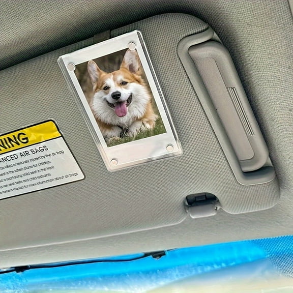 2-Pack Magnetic Acrylic Car Photo Frames – Clear Visor Picture Holders for Family, Pets & Travel Memories, Scratch-Resistant, Quick Snap-On Installation, Personalized Vehicle Décor