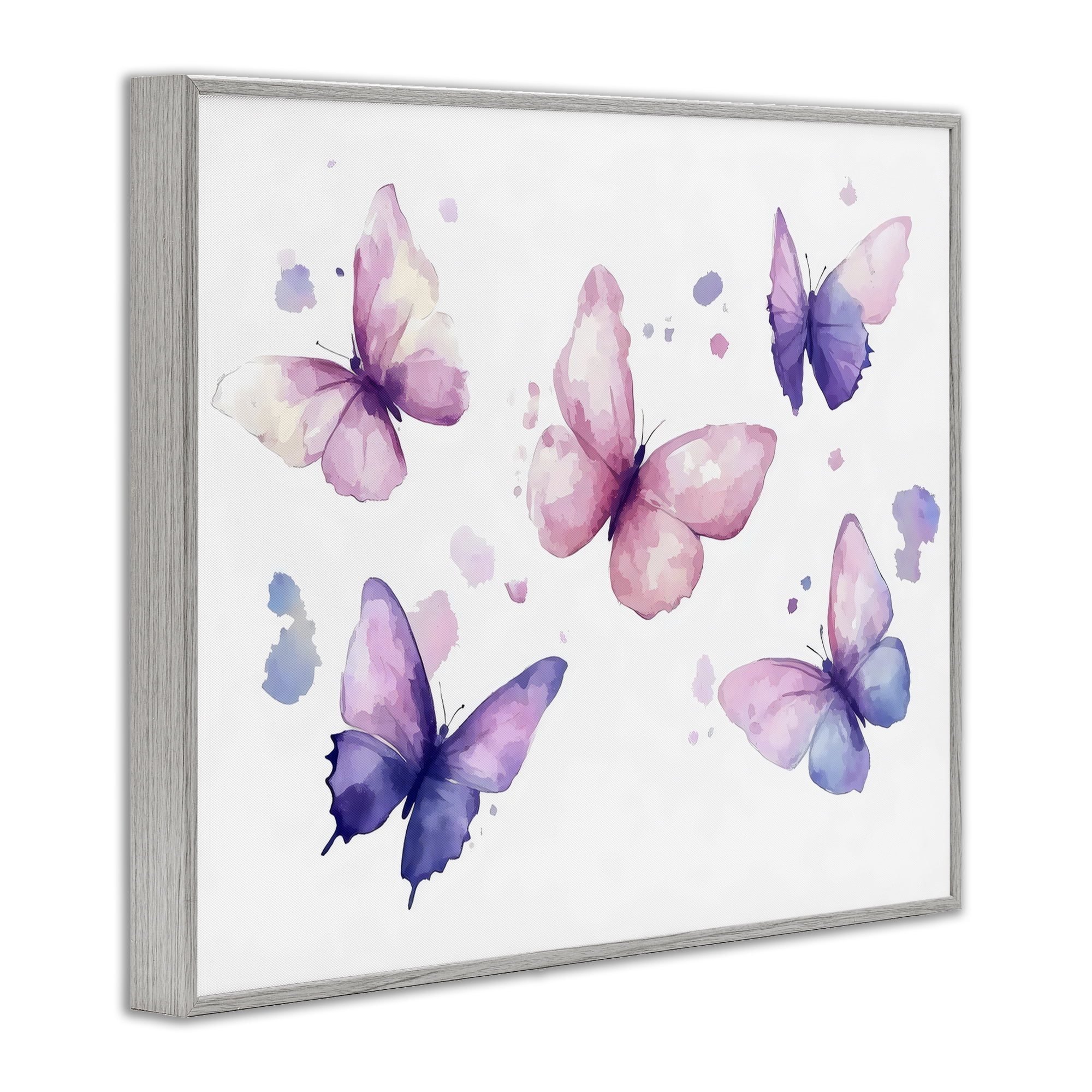 Stupell Industries Blue and Pink Butterflies Gray Framed Giclee Art, design by Creative Studio