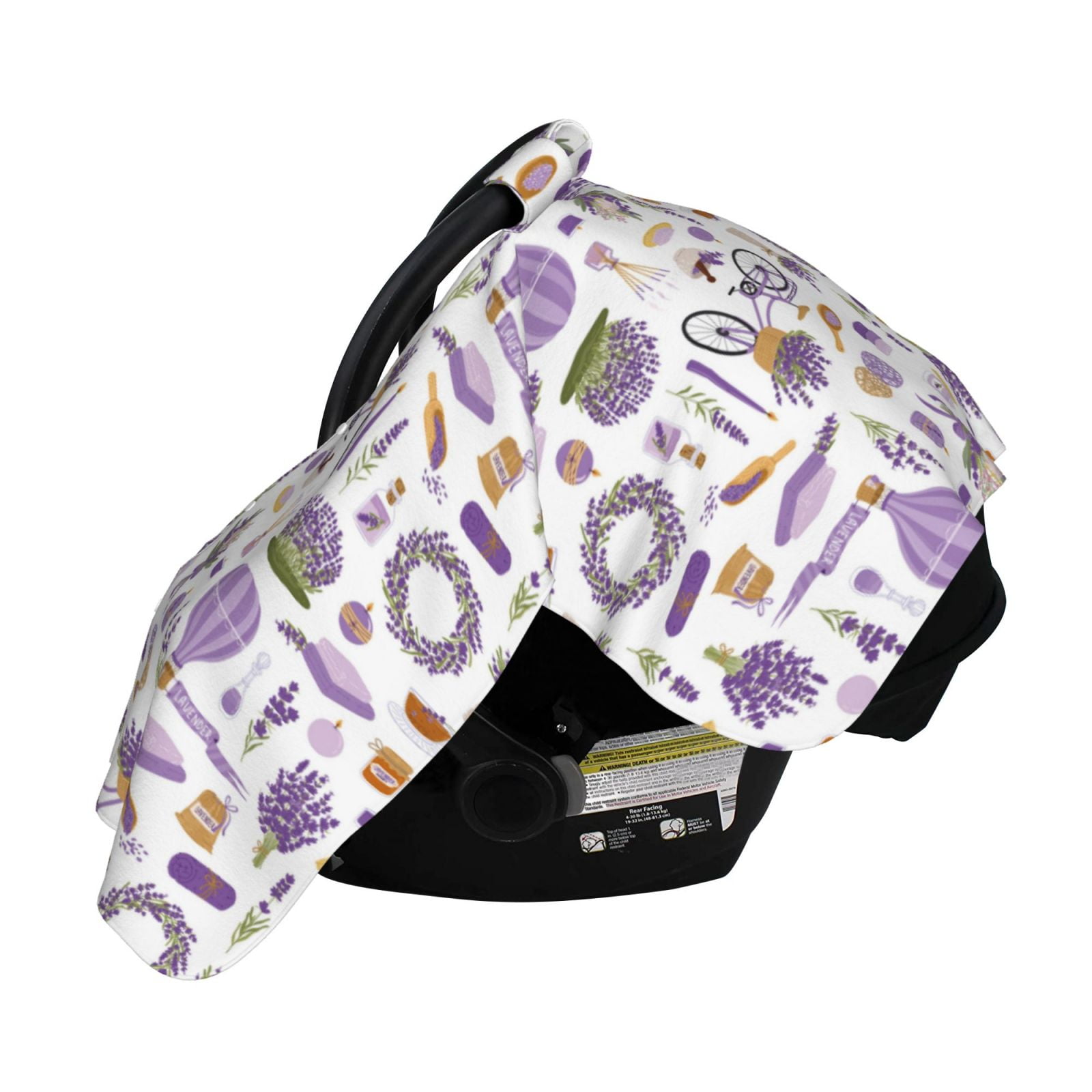 Naloa Lavender Flowers Baby Car Seat Cover, Breathable Baby Carrier Cover, Multiuse Baby Carrier Cover & Nursing Breastfeeding Cover