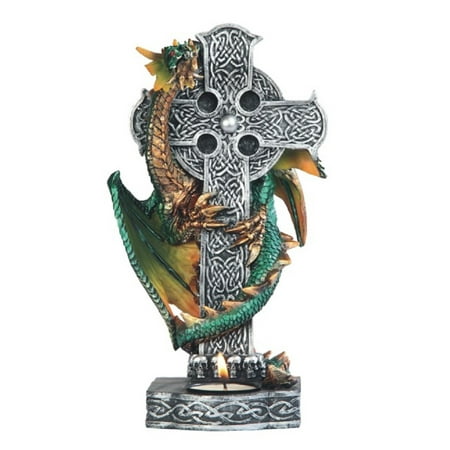 Wrap Around Dragon - Green Dragon Wrapped Around Cross Candle Holder Fantasy Home Decoration New