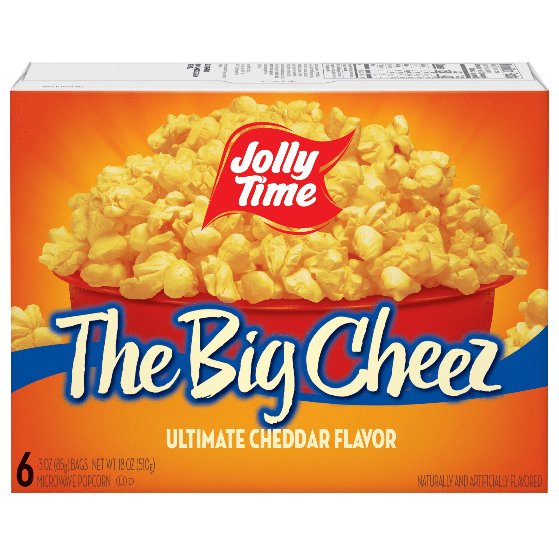 (6 pack) Jolly Time The Big Cheez Ultimate Cheddar Microwave Popcorn, 3 oz, 6 Ct. Gluten-Free, Non-GMO