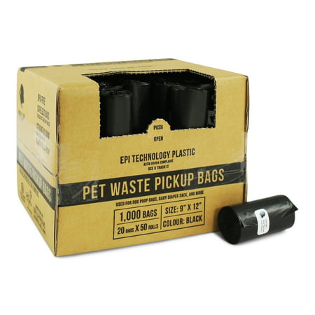 Gorilla Supply 1000 Black Dog Pet Poop Bags, EPI Technology, 50 Refill