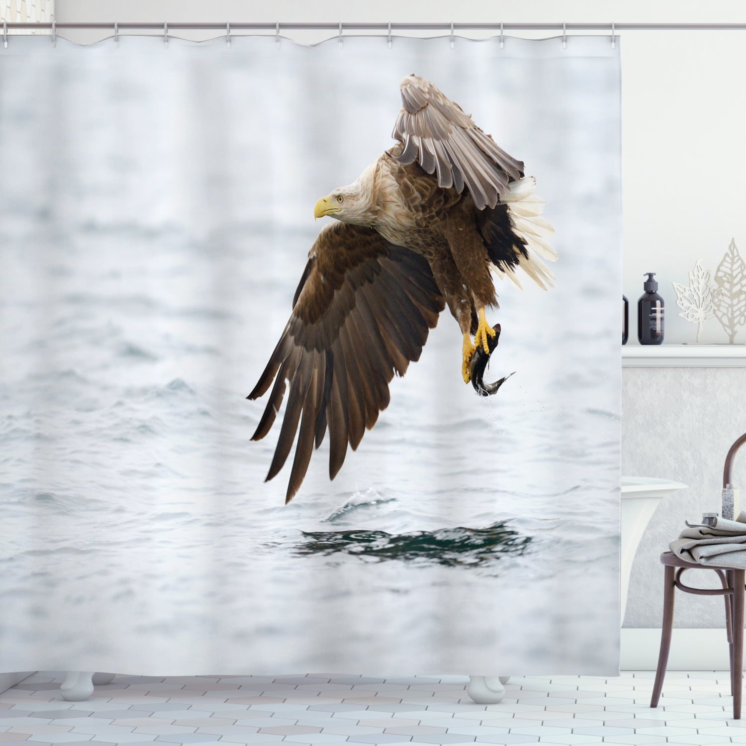 Animal Eagle in Black Shower Curtain Set Waterproof Fabric Bathroom Set 72X72" 