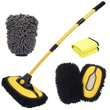 Wontolf Car Wash Brush with Long Handle Chenille Microfiber Car Wash Mop Mitt 15-Degree Curved Car Wash Kit Cleaning Supplies Microfiber Towels for Cars RV Truck Boat