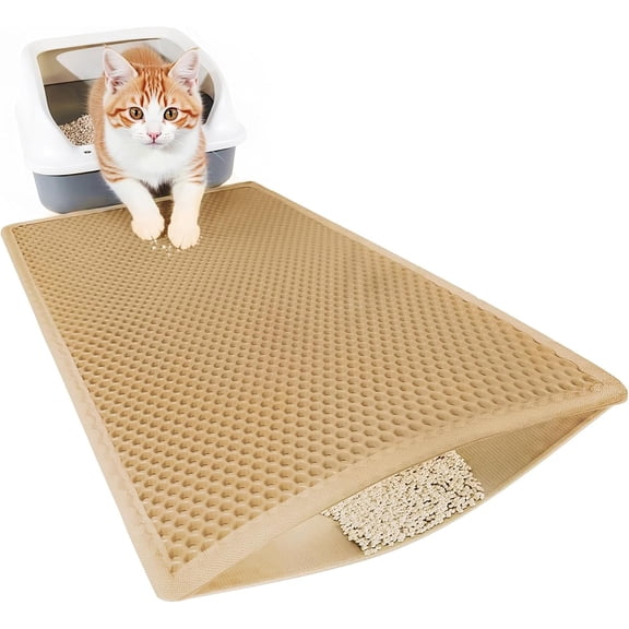 Cat Litter Mat, Double Layer Waterproof Proof Litter Box Mat, Non-Slip Design, Reduces Litter Scatter, Easy To Clean Grey Cat Litter Mat