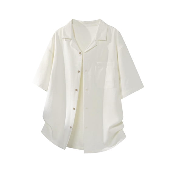 Kojanyu Men's Plus Size Solid Color Short Sleeve Button-Up Shirt with Pocket – Breathable Polyester Casual Summer Shirt for Big & Tall Men | M–5XL