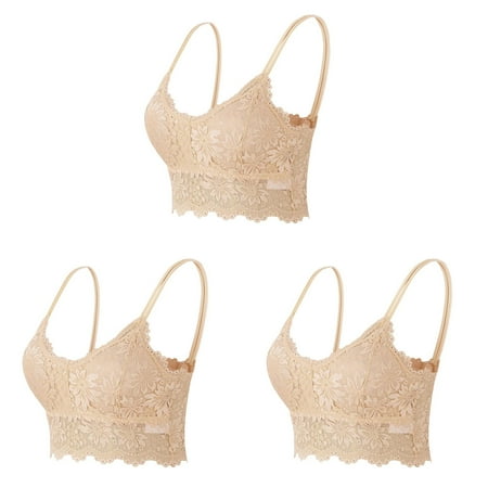 s for Plus Size Women Crop Wire Bra Lingerie Womens Sports Bras Pack Sexy V Neck Underwear Womens Bras Comfortable Support Lingerie without Chest ceangrtro Beige (3Packs) Beige (3Packs)